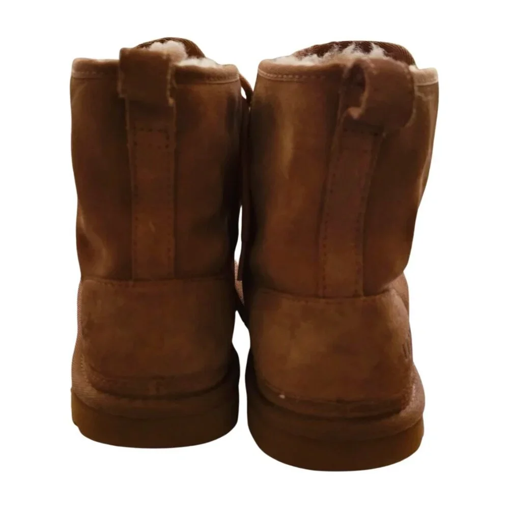 UGG Harkley Brown Boots Men's 8 Womens 10 Ankle Lace Up Suede Shearling Lined